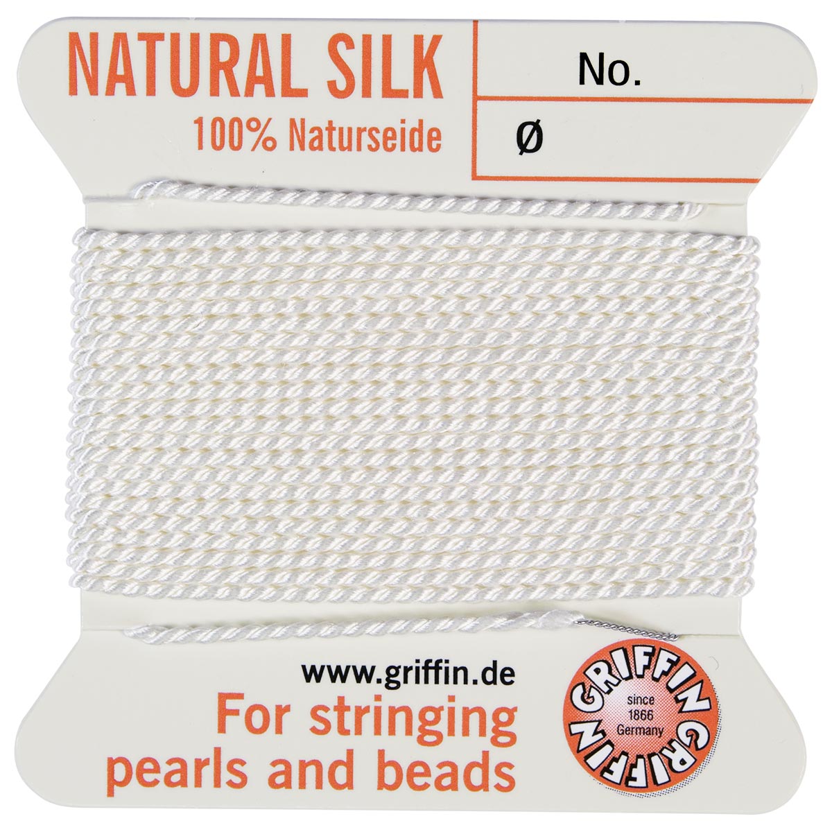 Naturseide weiß 1 Nadel ca. 2 m Stärke 10