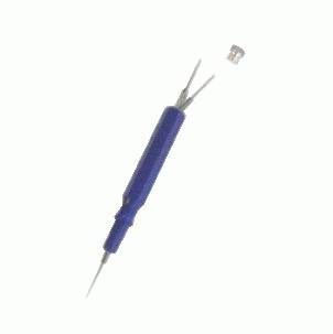 Ölgeber blau, flach, mit Ersatzspitze im Griff, fein 0,3 mm