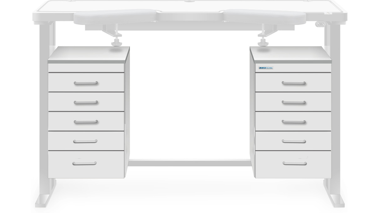 Schubladenerweiterung, 5 Schubladen je Seite im flachen Schubladencontainer, Sonderausstattung für Ergolift
Evolution