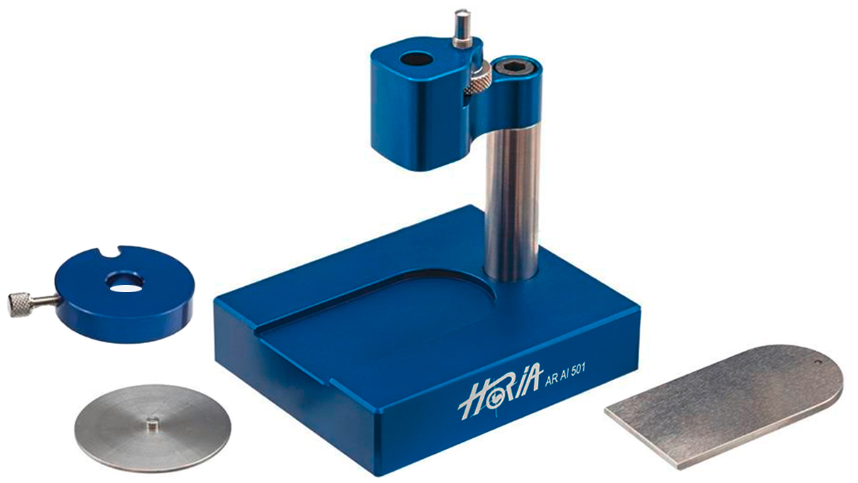 Horia AR AI 501 Zeigerabhebervorrichtung für AR AI Werkzeuge, bis Ø 31 mm Uhrwerkhalter, Lieferung
mit 2 Grundplatten und Anschlag, ohne Spindel