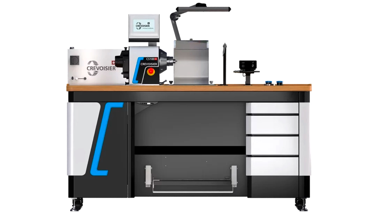 Crevoisier C5100 (M8) mit Werktisch DSG2-Comfort, inkl. Einfassung, inkl. Absaugung, Tischplatte mit
Naturholz-Laminatbeschichtung, Netzteil unten (400 V)
