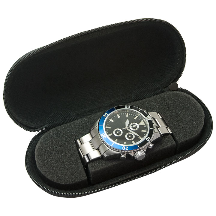 Watch Box Uhrenetui, Hardcase, Textilbezug, matt glänzend, schwarz, bedruckbar mit Ihrem Logo